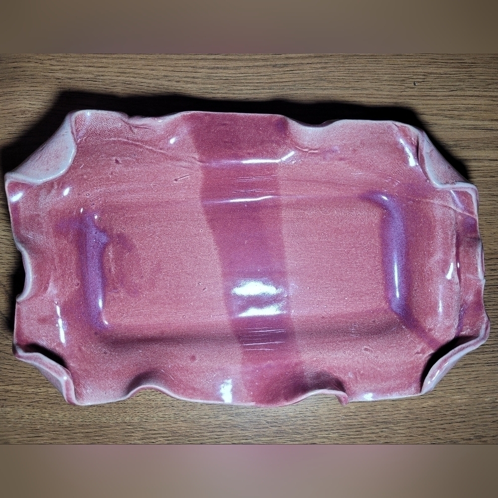 Handmade Pottery Wavy Ruffle Edge Tray In Shades Of Pink ~Serving, Vanity, Plant